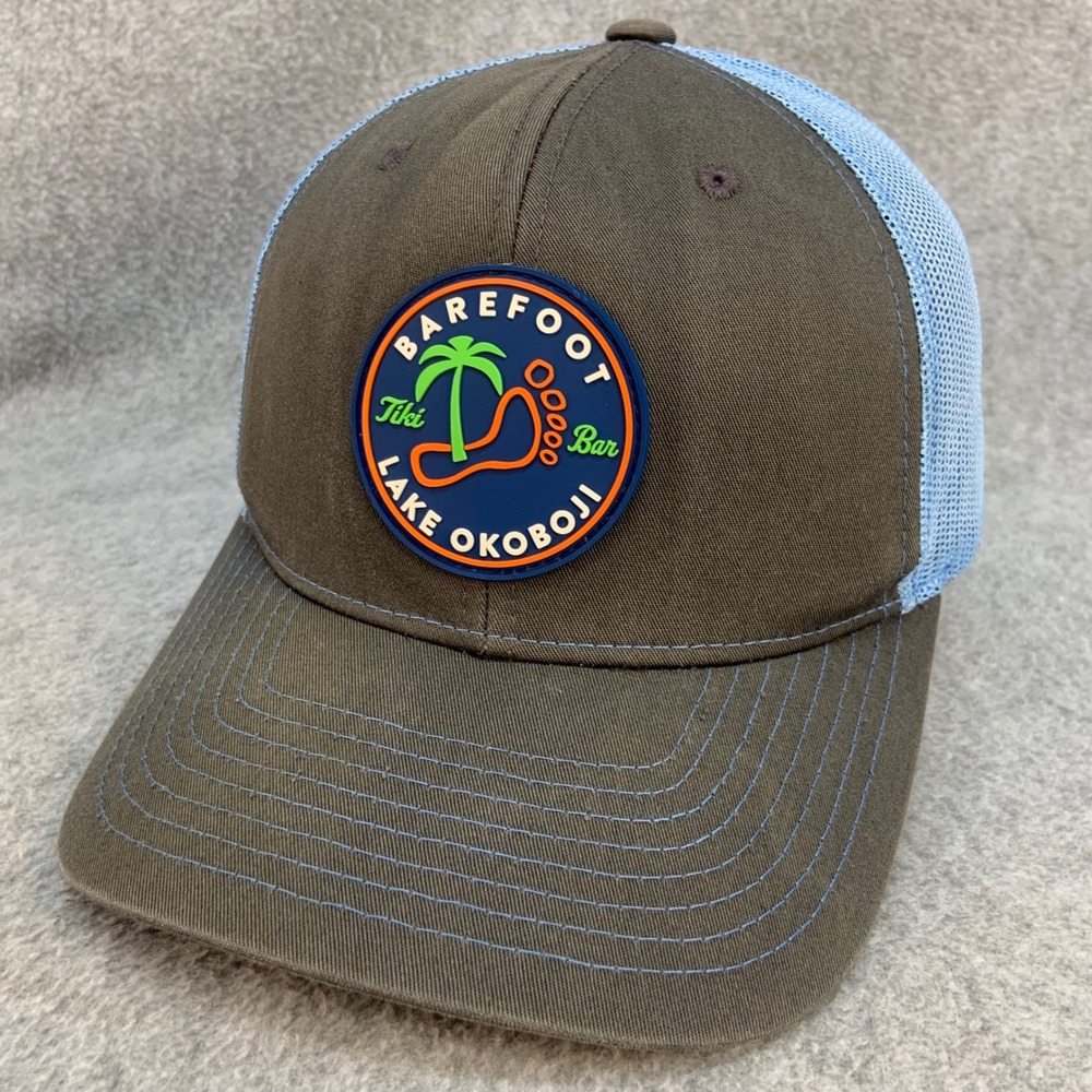 Barefoot Tiki Bar Lake Okoboji Mens Gray Blue Richardson Trucker Hat Snapback